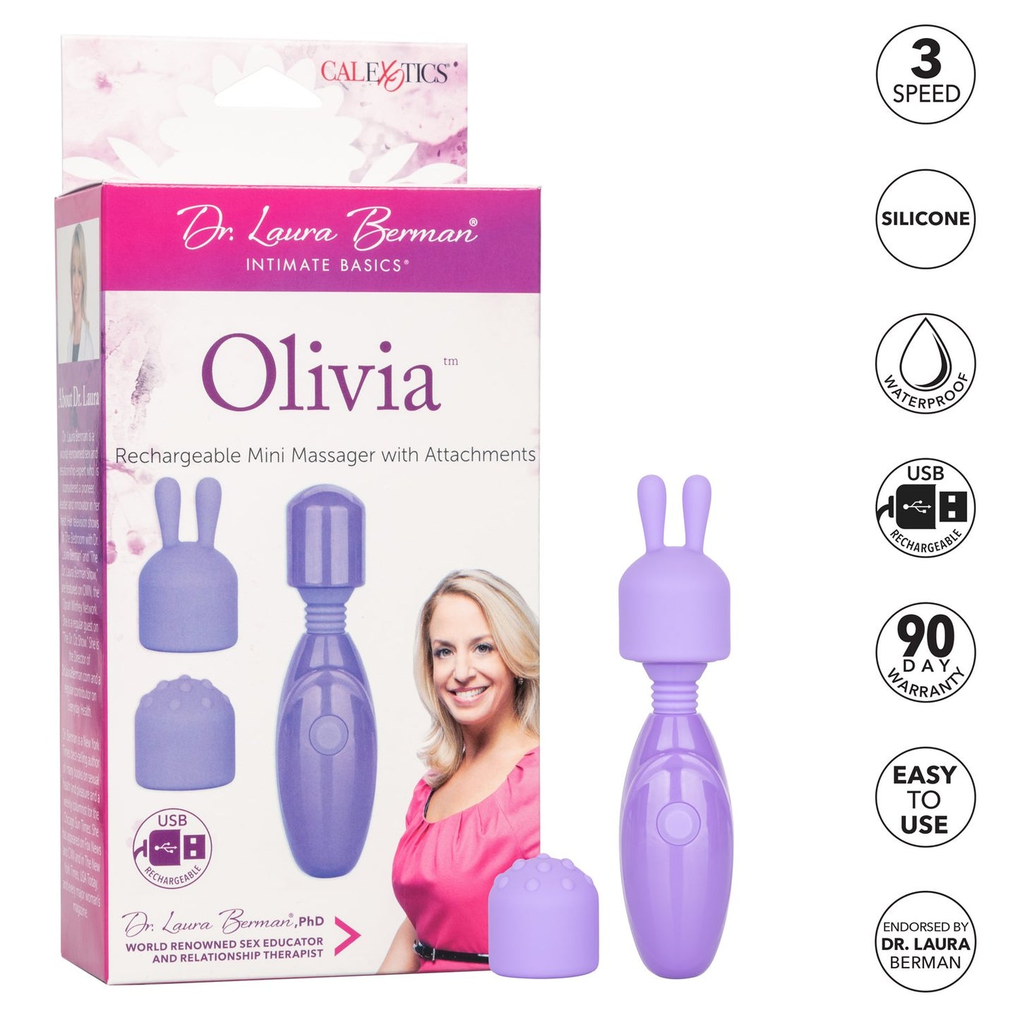 Dr. Laura Berman Olivia Rechargeable Mini Massager with Attachments